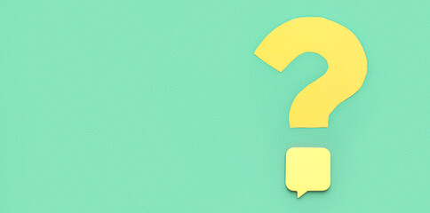 Question mark on green background with space for text