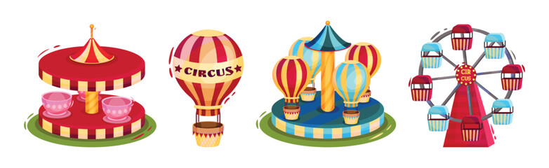Colorful ircus Objects with Carousel and Attraction Vector Set