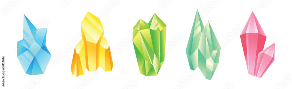 Poster crystal gems and minerals with glossy surface vector set