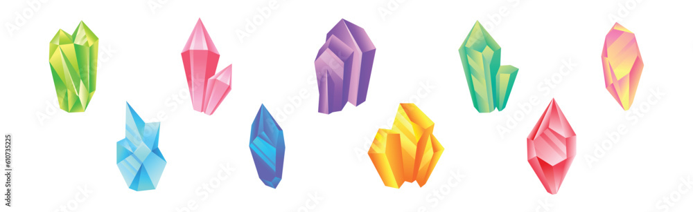 Poster crystal gems and minerals with glossy surface vector set