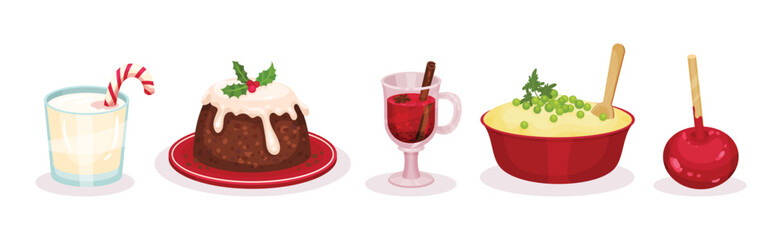 Festive Christmas Food and Served Dish Vector Set