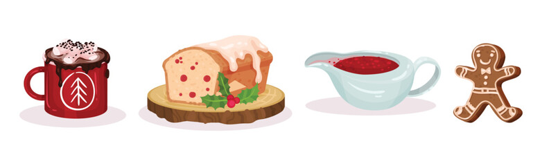 Festive Christmas Food and Served Dish Vector Set
