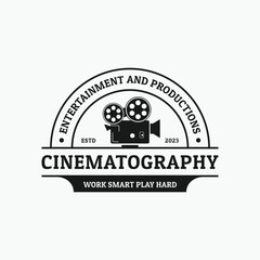 vintage video camera logo for movie cinema production. badge, label, emblem