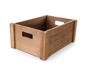 Empty wooden box isolated on white background