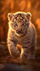 Enter the world of pure wonder with an adorable and fuzzy white tiger cub. This captivating wildlife portrait captures the essence of innocence and charm.