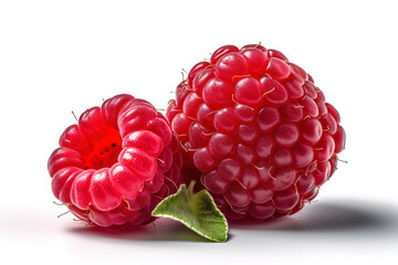 Raspberries on a white studio background generative ai
