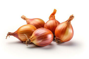 variety and assortment of shallots on a white studio background generative ai