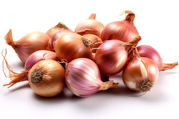 variety and assortment of shallots on a white studio background generative ai