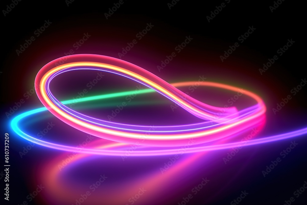 Wall mural abstract blue background with glowing lines. colorful neon light spectrum loop ultraviolet quantum l