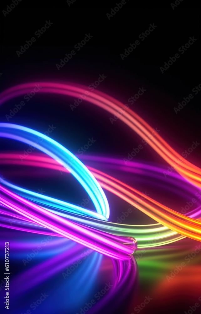 Wall mural abstract blue background with glowing lines. colorful neon light spectrum loop ultraviolet quantum l