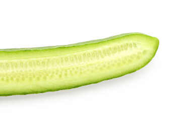 Half of fresh cucumber isolated on white background, closeup