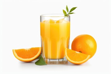 Glass of orange juice isolated on white background. Generative AI