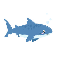 Cute sea shark. Cartoon character of ocean fish in flat style isolated on white background.