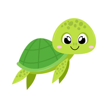 Sea turtle. Cartoon illustration of cute green turtle isolated on white background © miss LEMON