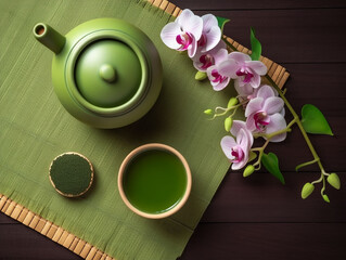 tea matcha su tovagliolo verde
