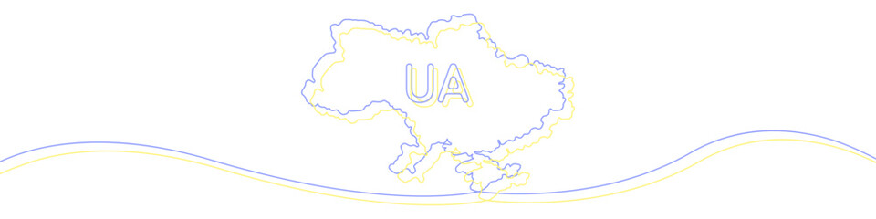 Map of Ukraine line continuous drawing vector. One line Map of Ukraine vector background. Map of Ukraine icon. Continuous outline of a Map of Ukraine.