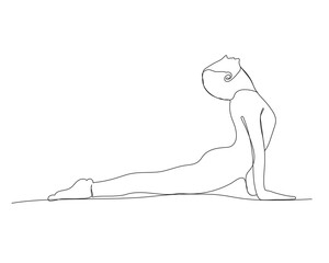 young woman working out Continuous line drawing. girl doing yoga and handstand pose. slim girl in yoga. Body care line art drawing. Healthy lifestyle line art.