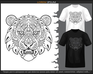 tiger head mandala arts isolated on black and white t-shirt.