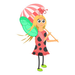 Abstract Flat Cartoon Different Animal Insect Girl Ladybug With Umbrella Vector Design Style Elements Fauna Wildlife