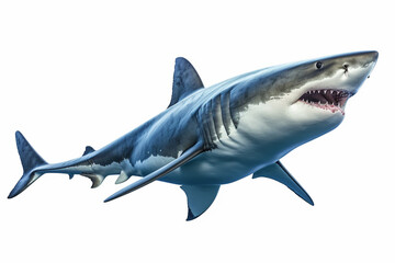 Obraz premium Great white shark isolated on white background. Created with Generative AI.