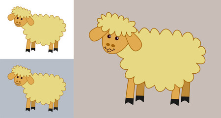 Young and beautiful sheep in profile on a colored background - vector