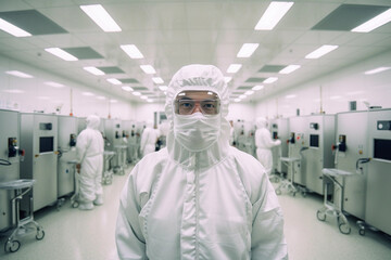 Portrait of a worker in a chip transistor factory in Taiwan - obrazy, fototapety, plakaty