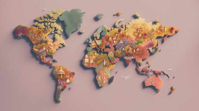 Flat lay of world map. IA generative.