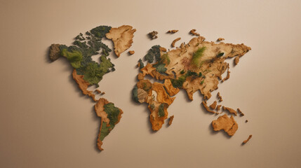 Flat lay of world map. IA generative.