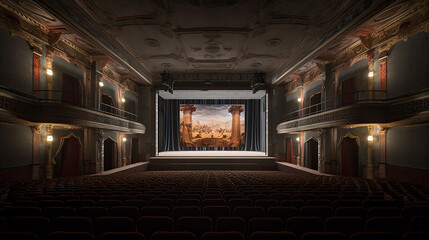 Interior of big hall in luxury classic theater Generative AI