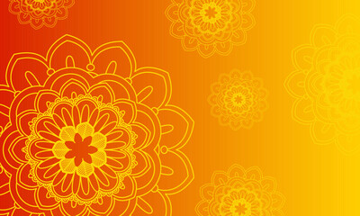 Flower mandala on orange background floral illustration.