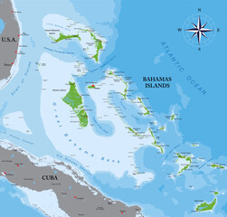 Bahamas islands highly detailed physical map - 610746890