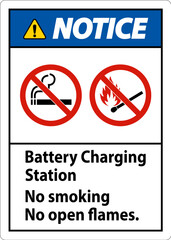 Notice Sign Battery Charging Station, No Smoking, No Open Flames