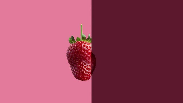 Stop motion Strawberry and Cherry appear and disappear on pastel background. High quality video 4K. Detailed stop motion video. Background or wallpaper in food and drinks videos.
