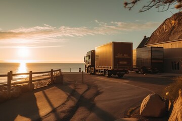 Obraz premium truck on the road - Illustration created with generative ai