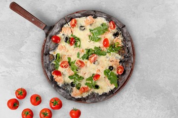 Tasty hot Pizza with cheese and fresh basil
