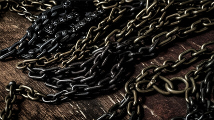 Flat lay of iron chains. IA generative.