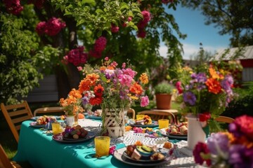 Fototapeta na wymiar Celebrating the Beauty of Spring: A Vibrant Outdoor Pfingsten Gathering with Family and Friends 