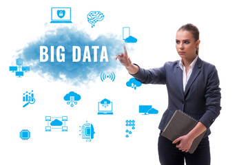 Big data concept with business people pressing virtual buttons