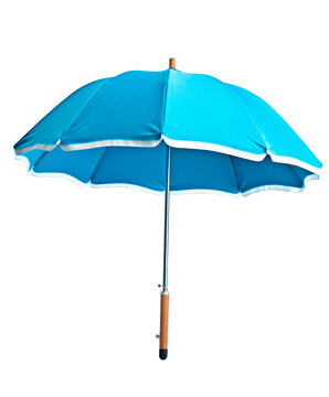 Open Beach Blue Umbrella On A Cutout PNG Transparent Background. Generative AI