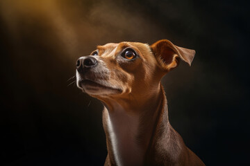 dog looks up into the dark, animal, generative ai 