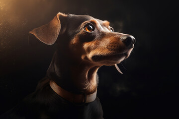 dog looks up into the dark, animal, generative ai 