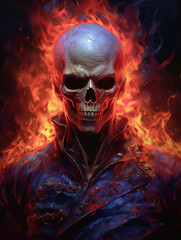skull with fire that is in the head, fantasy character, generative ai 
