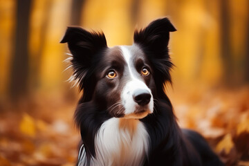 Fototapeta premium Beautiful Border Collie Outdoors in an Autumnal Park. Generative AI.