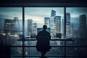 man typing on a computer, with multiple screens and technology devices around them