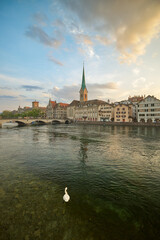 Beautiful sunset in the old town of Zurich, Switzerland.