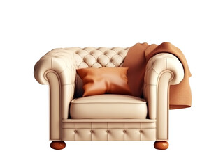 Single seat luxury leather armchair with pillow. Generative AI
