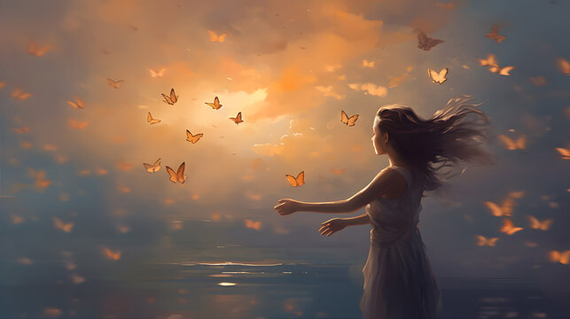 The Joy of Surrender: A serene and peaceful image capturing the blissful feeling of letting go and releasing control. Generative ai