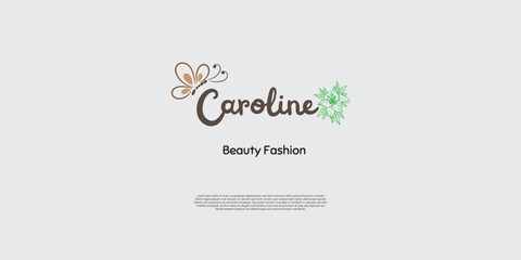 beauty logo design with butterfly and flower for brand and company