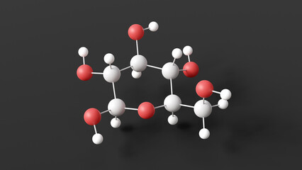 fructose molecule, molecular structure, d-fructose, ball and stick 3d model, structural chemical formula with colored atoms