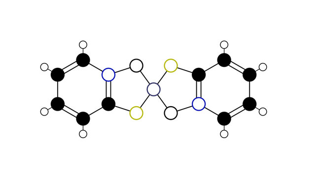 zinc pyrithione molecule, structural chemical formula, ball-and-stick model, isolated image pyrithione zinc